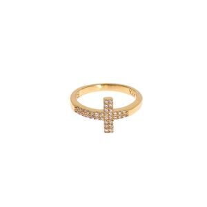 Nialaya Clear CZ Cross Gold 925 Ring/EU54 | US7/Gold